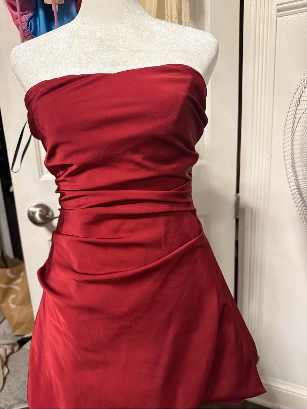 Lulu's Strapless Red Satin Cocktail Dress